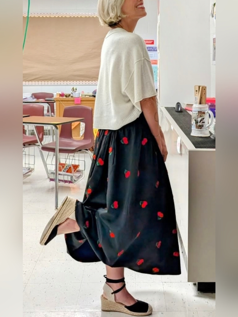 Avec Les Filles Black Cherry-Embroidered Full Skirt - Picture 5 of 12